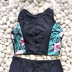NWT Large: Tropical Print High Waist Two Piece RUNS SMALL